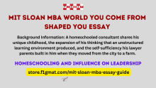 Homeschooling and influence on leadership as an example for the MIT Sloan MBA World You Come From Shaped You Sample Essay